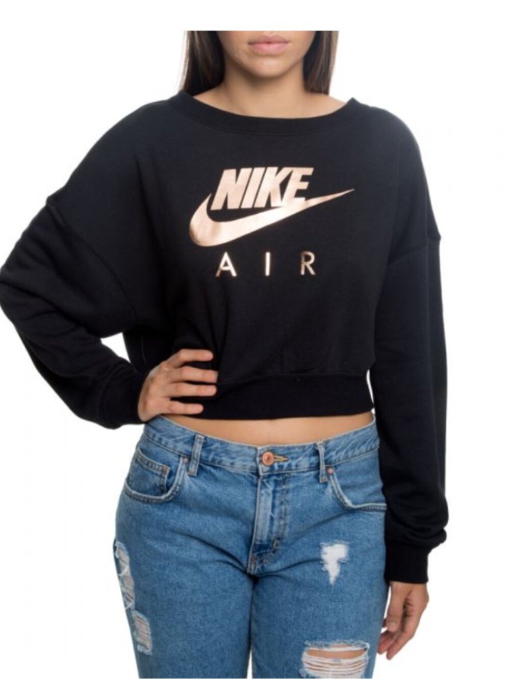 Nike Air Black Back Zip Cropped Sweatshirt Rose G9ld Swoosh Medium
